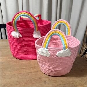 Rainbow Handle Kids Basket Set - Pink and Hot Pink